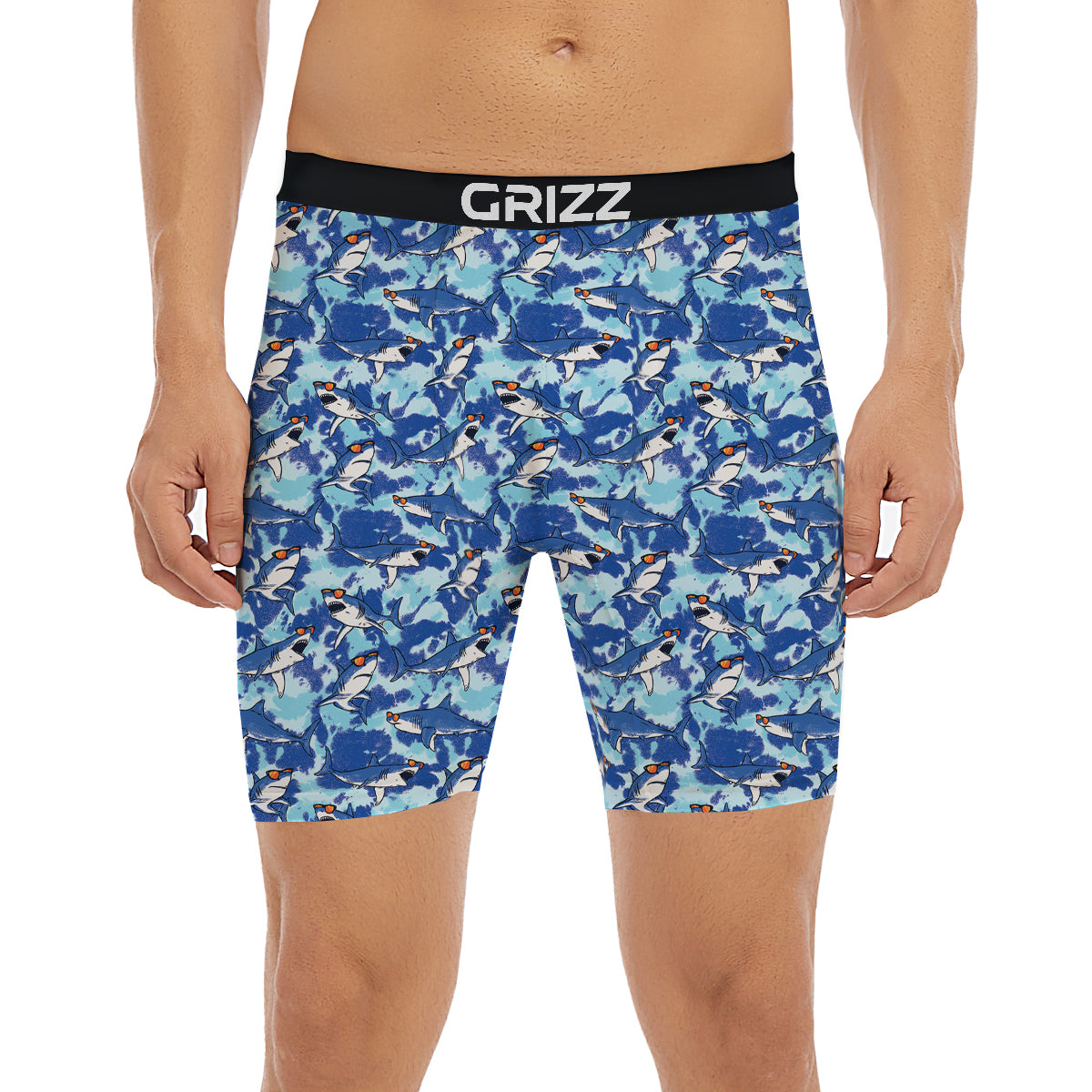 Blue Shark Print Pattern Boxer Briefs-grizzshop