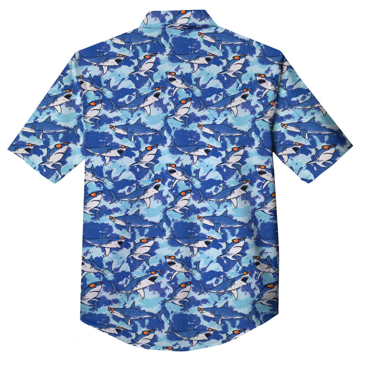 Blue Shark Print Pattern Button Up Shirt-grizzshop
