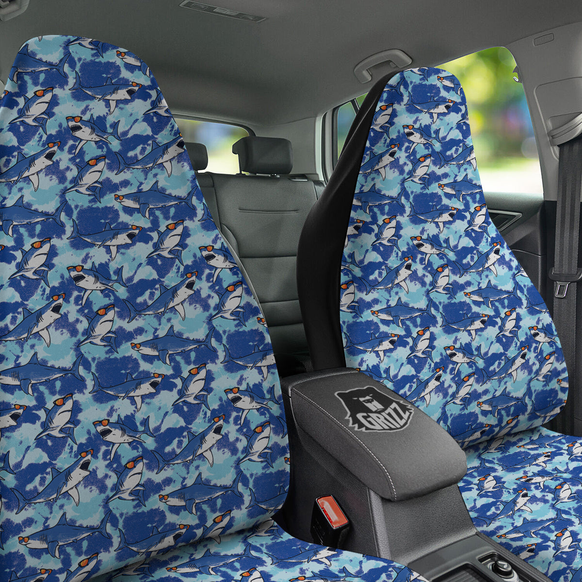 Blue Shark Print Pattern Car Seat Covers-grizzshop