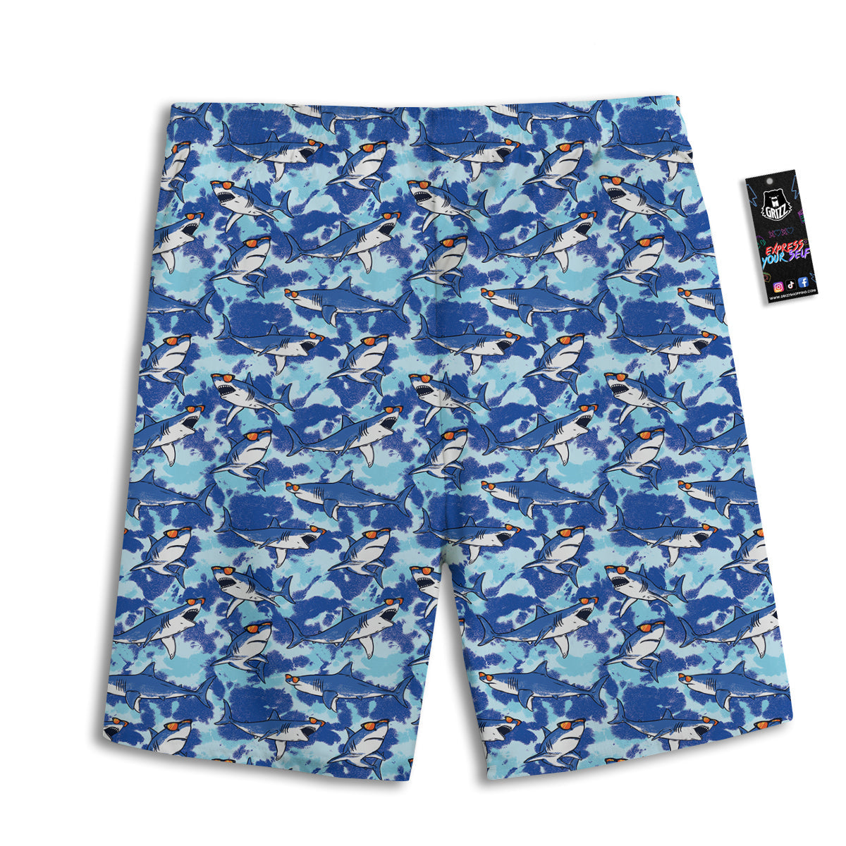 Blue Shark Print Pattern Men's Athletic Shorts
