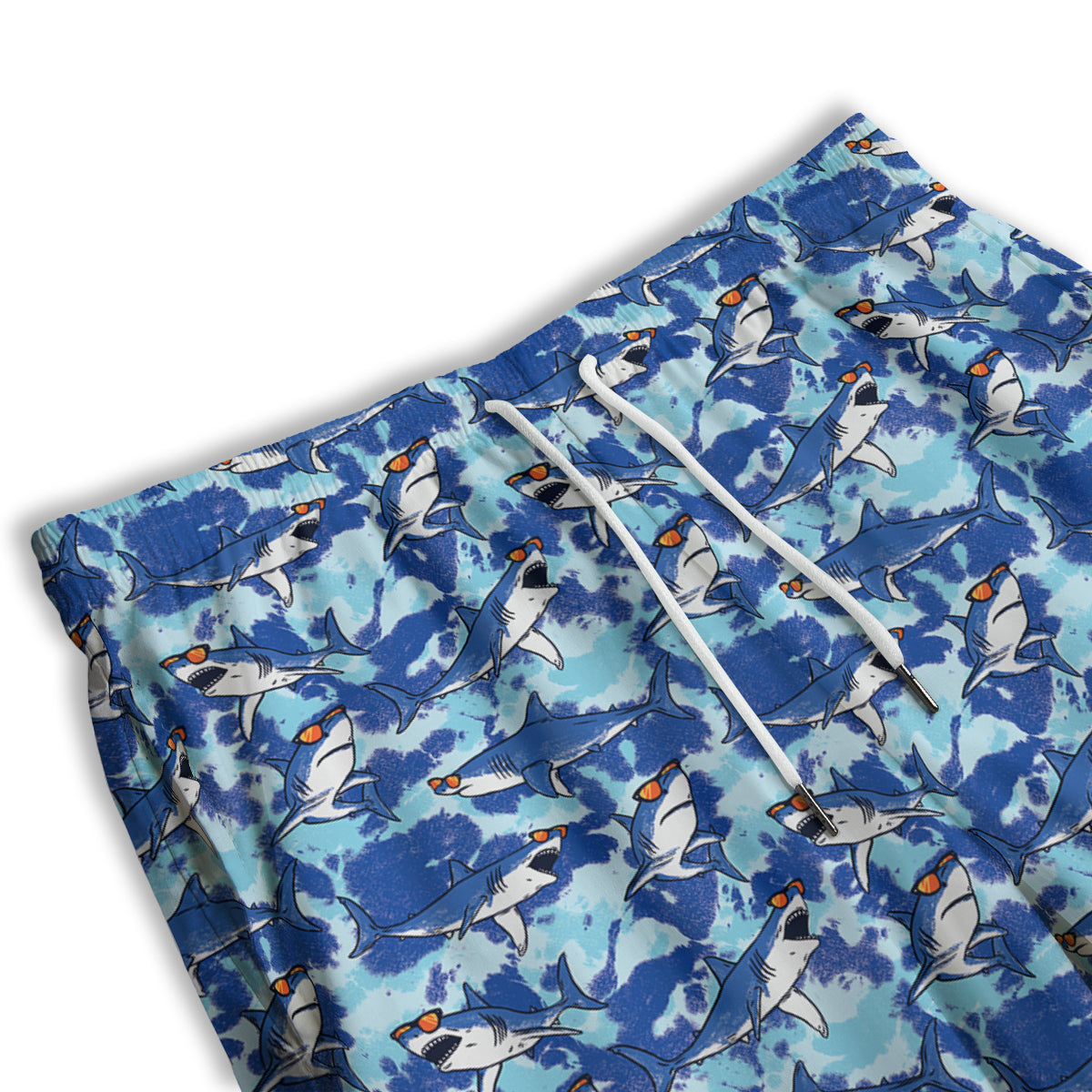 Blue Shark Print Pattern Men's Athletic Shorts