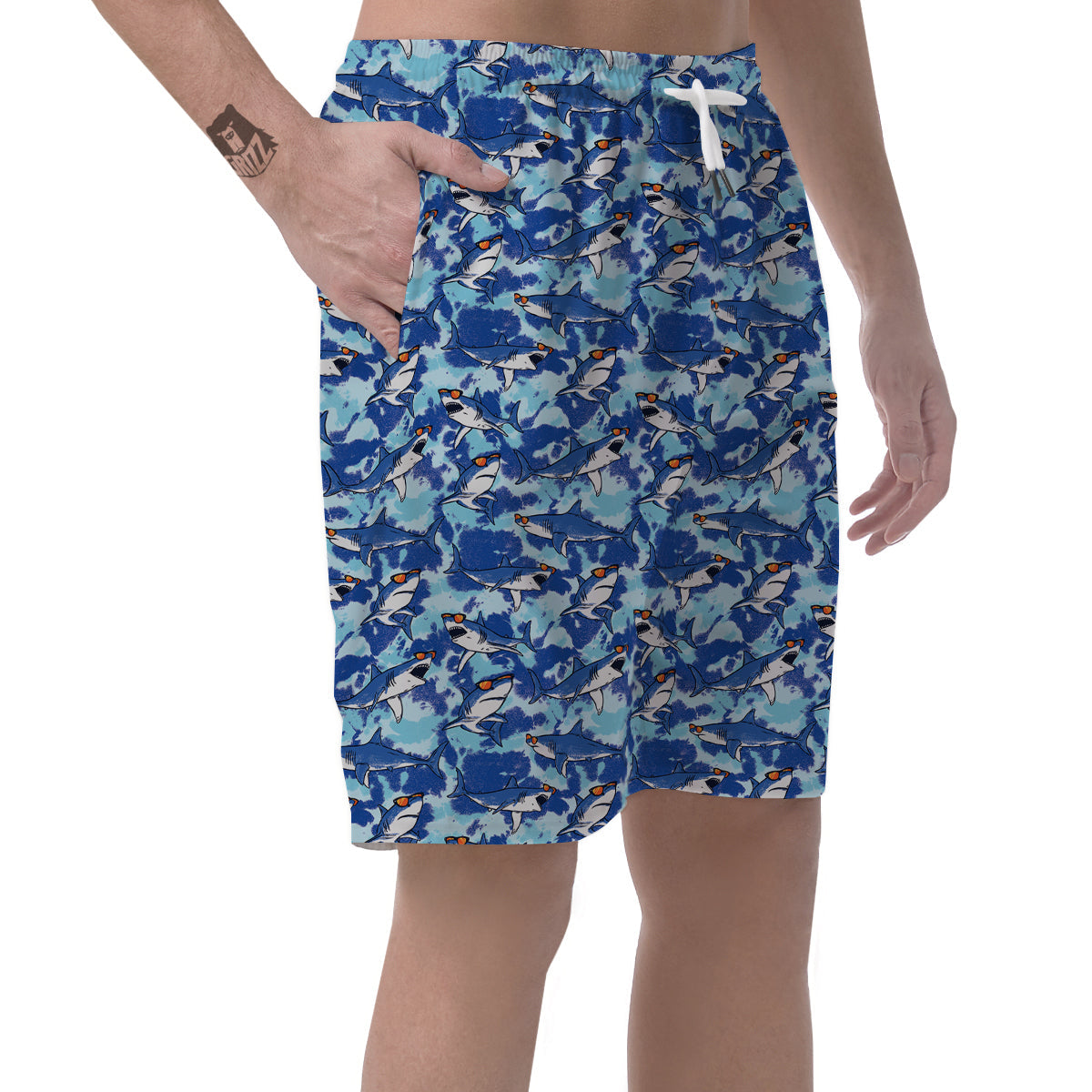 Blue Shark Print Pattern Men's Shorts-grizzshop