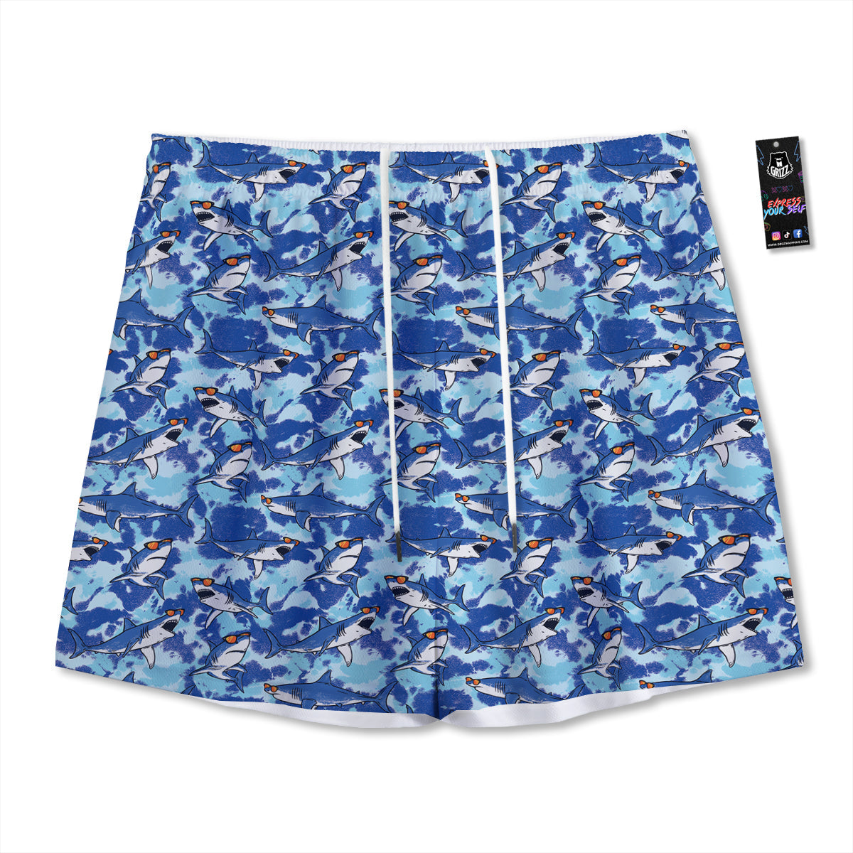 Chinese Zodiac Gold And Green Print Mesh Shorts