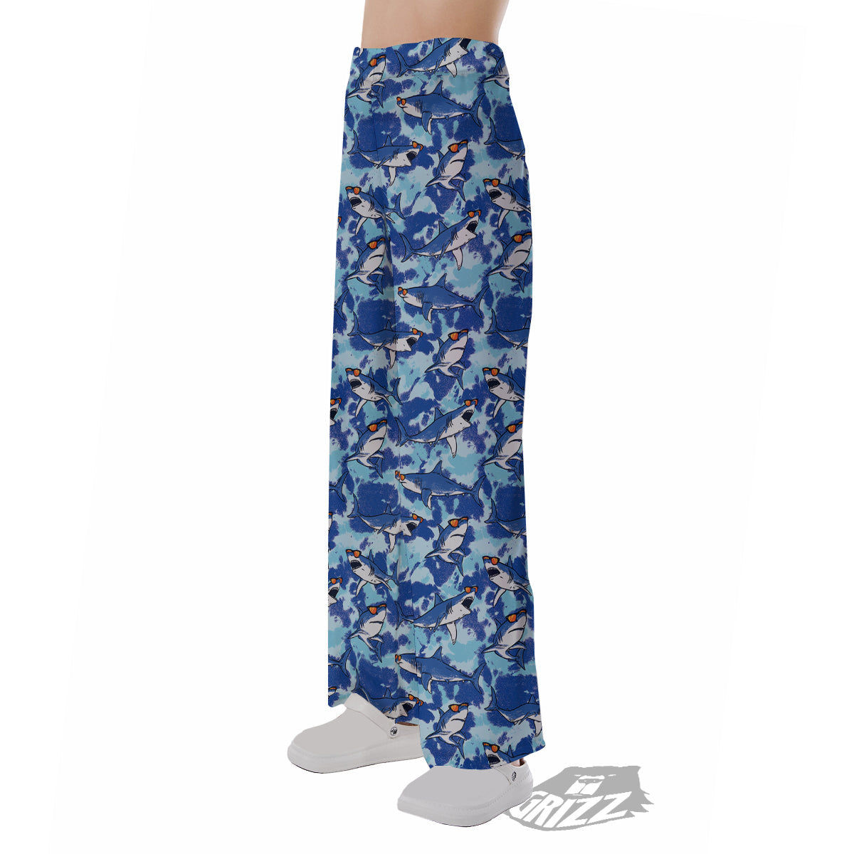 Blue Shark Print Pattern Pajama Pants-grizzshop