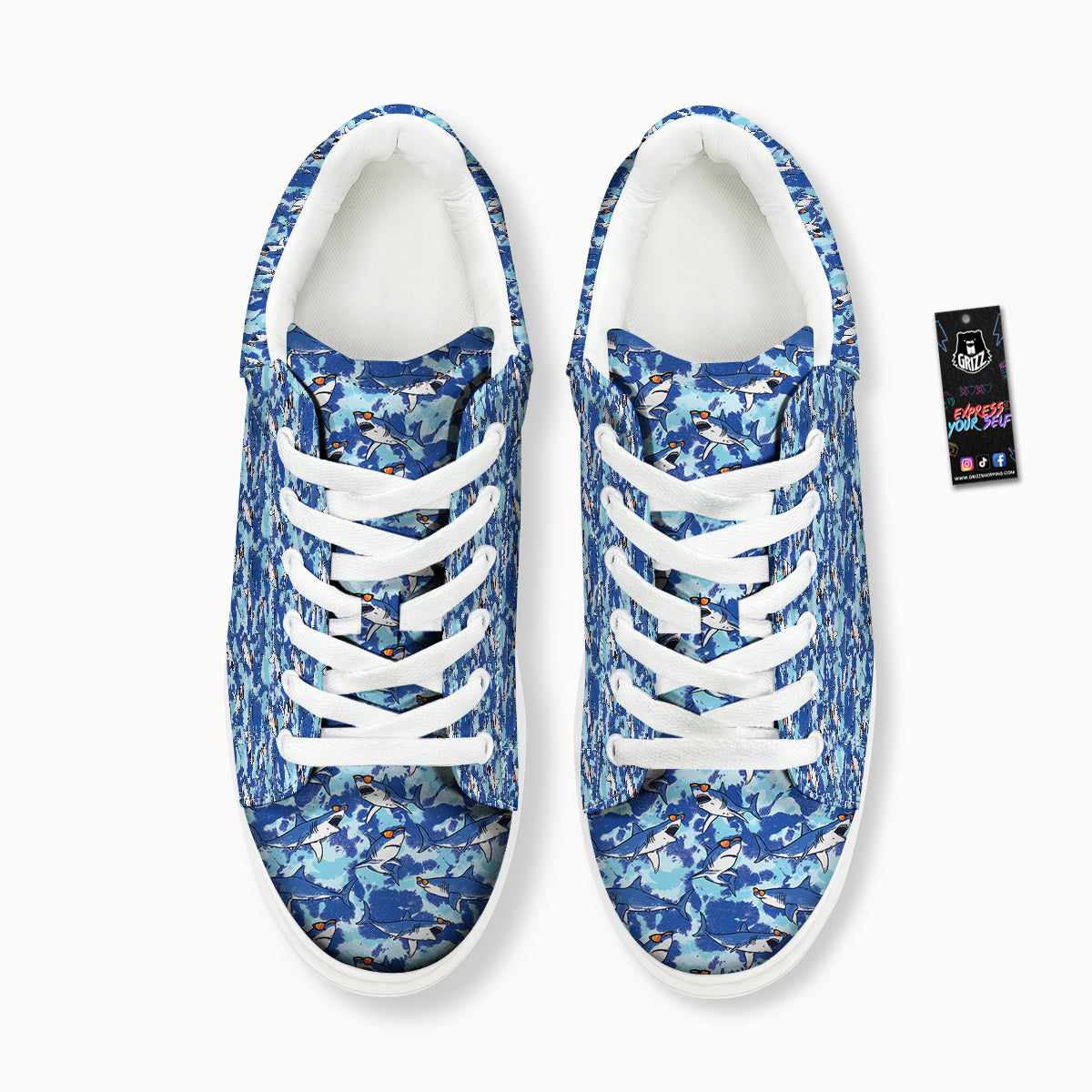 Blue Shark Print Pattern Platform Shoes-grizzshop