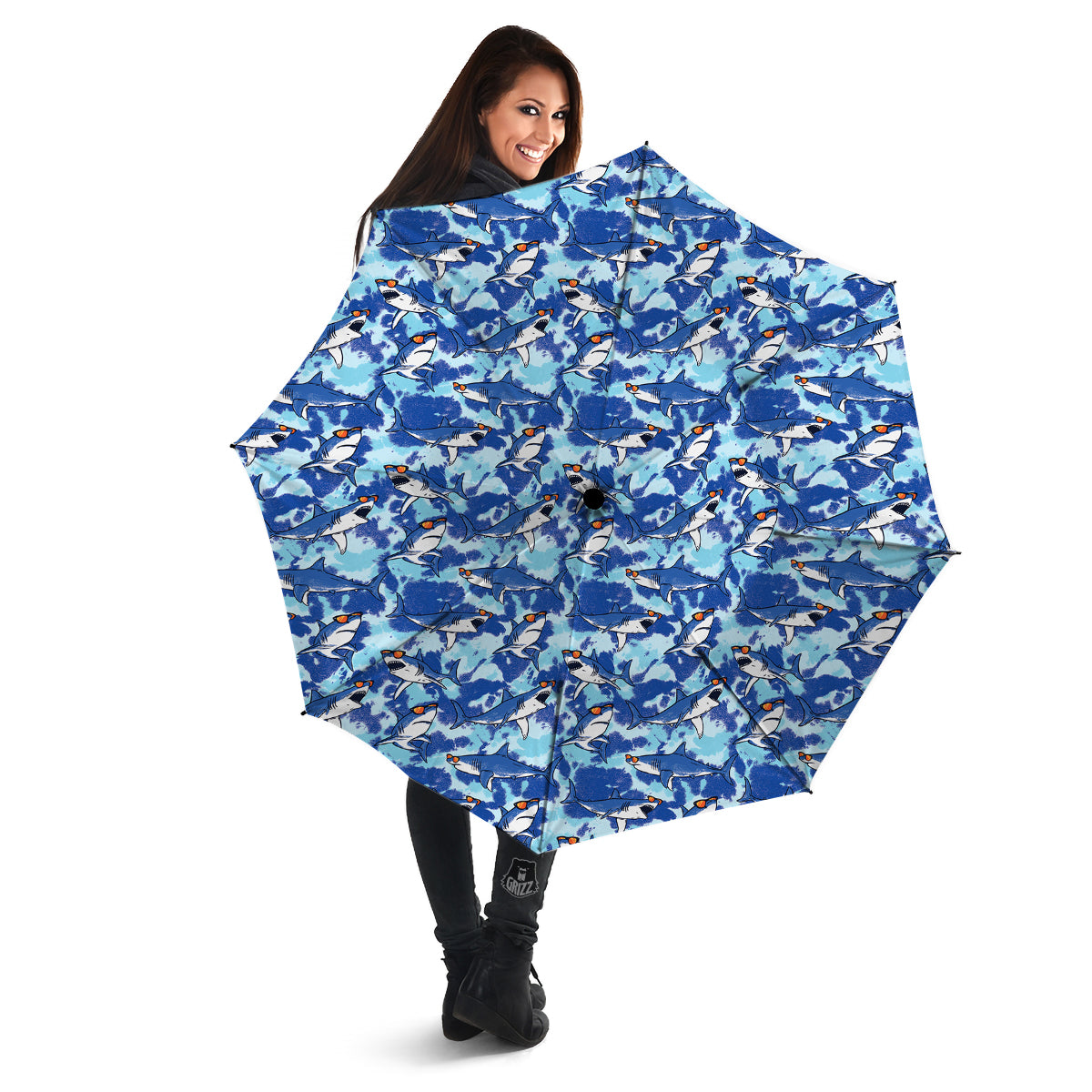 Blue Shark Print Pattern Umbrella-grizzshop