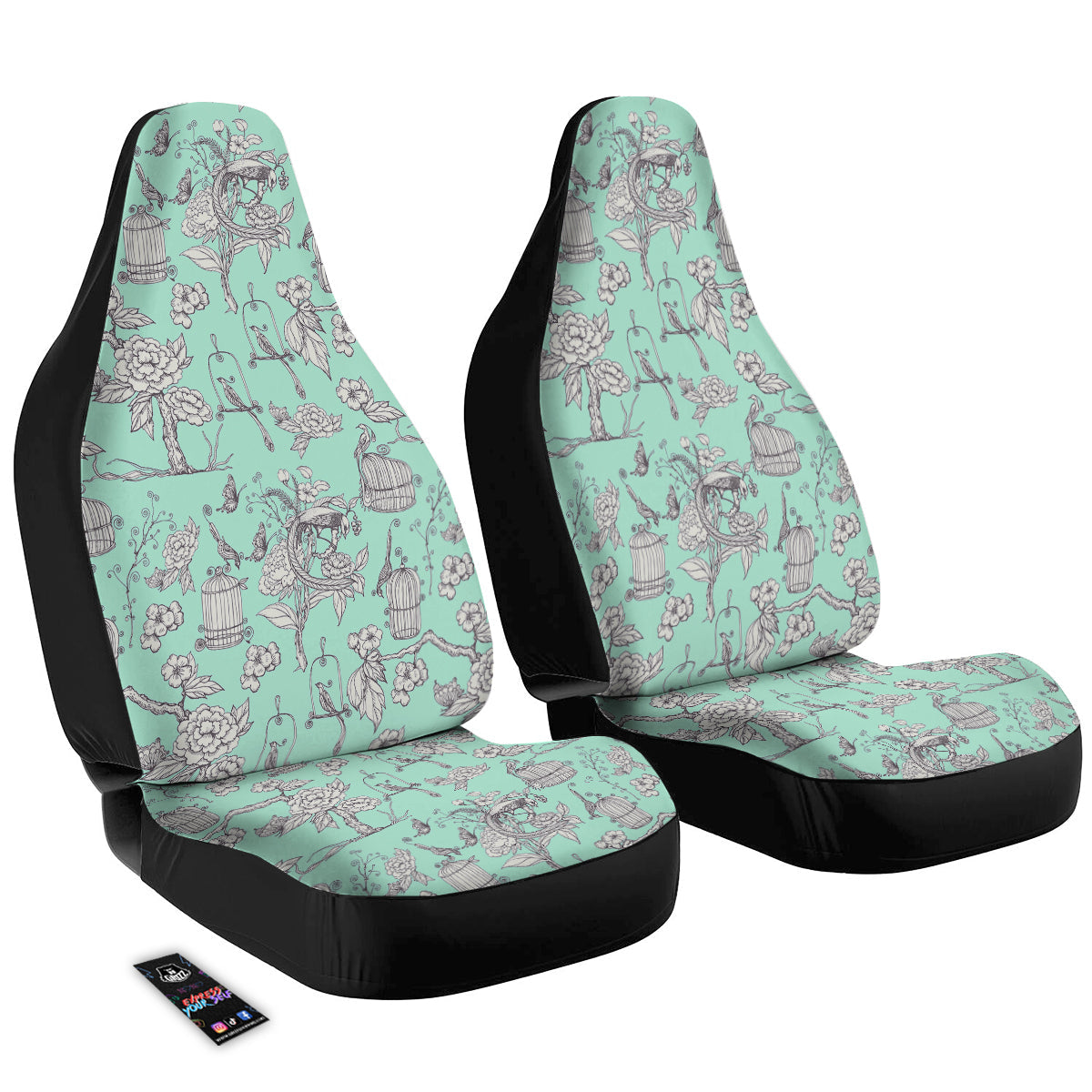 Blue Sky White Chinoiserie Print Pattern Car Seat Covers-grizzshop