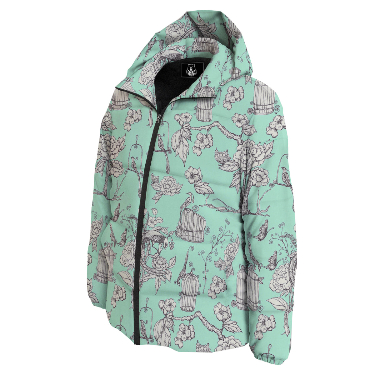 Blue Sky White Chinoiserie Print Pattern Down Jacket-grizzshop