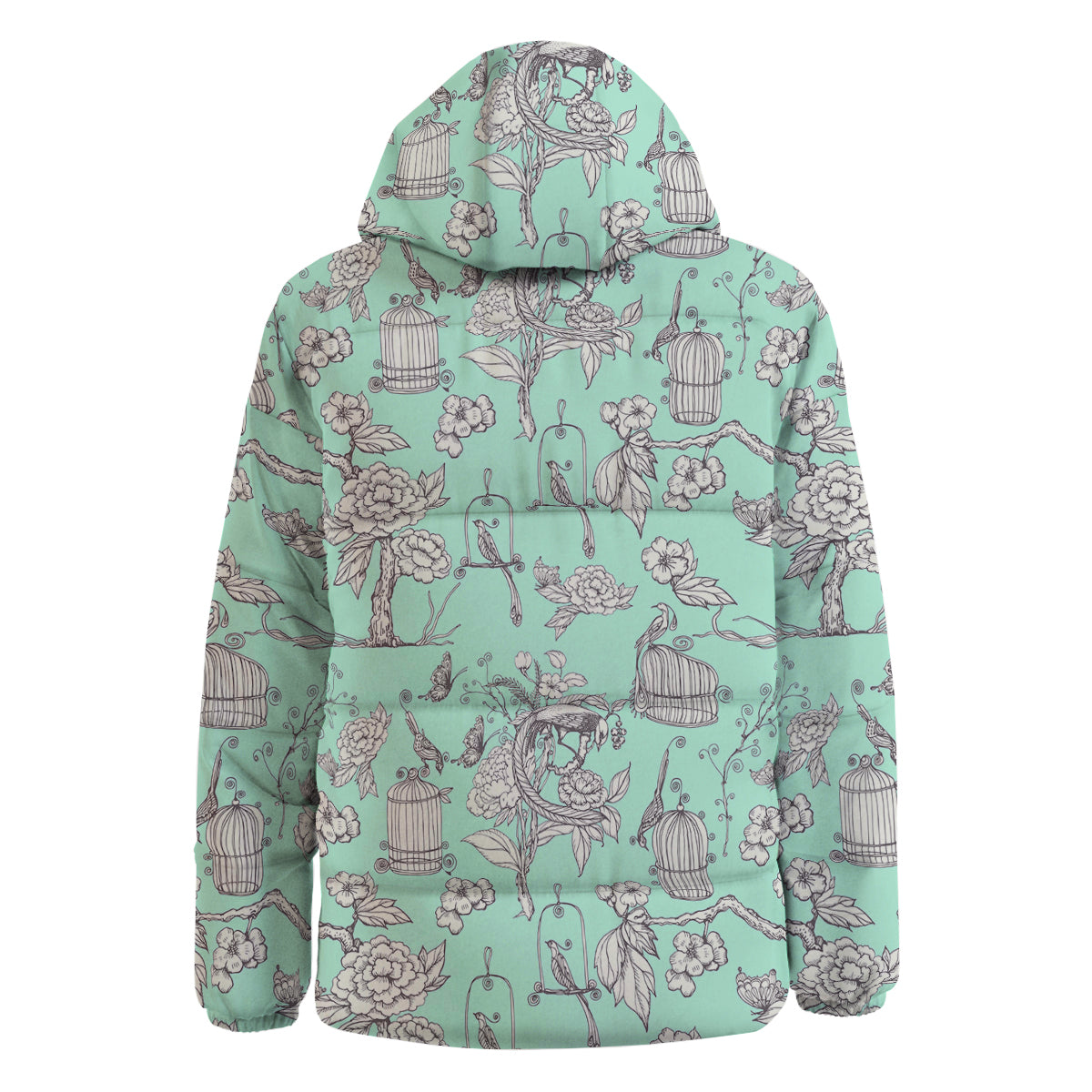 Blue Sky White Chinoiserie Print Pattern Down Jacket-grizzshop