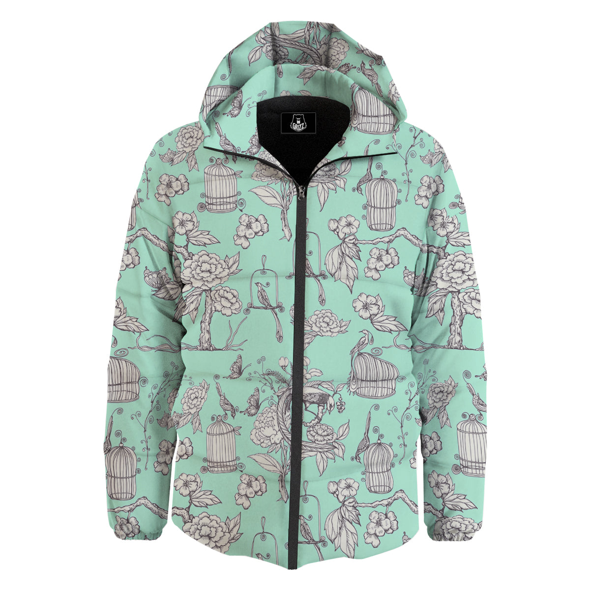 Blue Sky White Chinoiserie Print Pattern Down Jacket-grizzshop