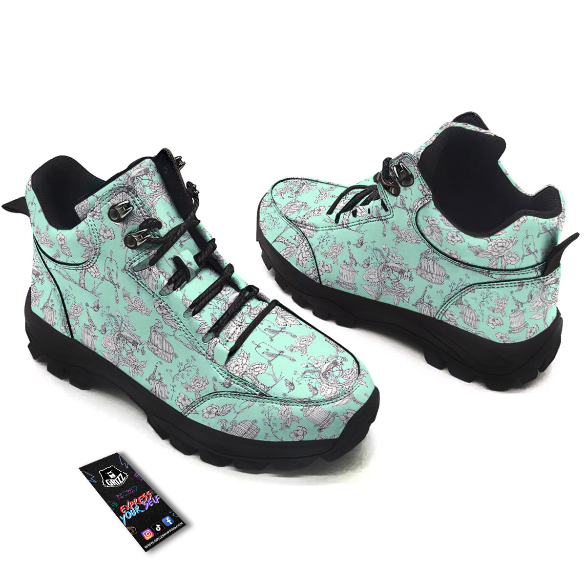Blue Sky White Chinoiserie Print Pattern Hiking Shoes-grizzshop