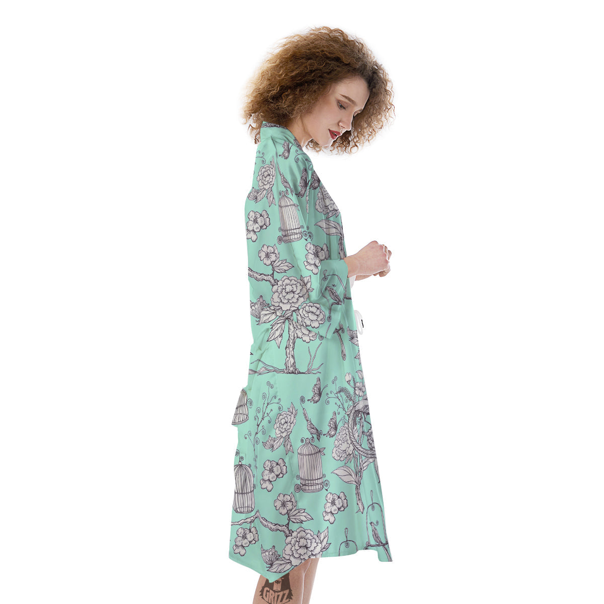 Blue Sky White Chinoiserie Print Pattern Kimono-grizzshop