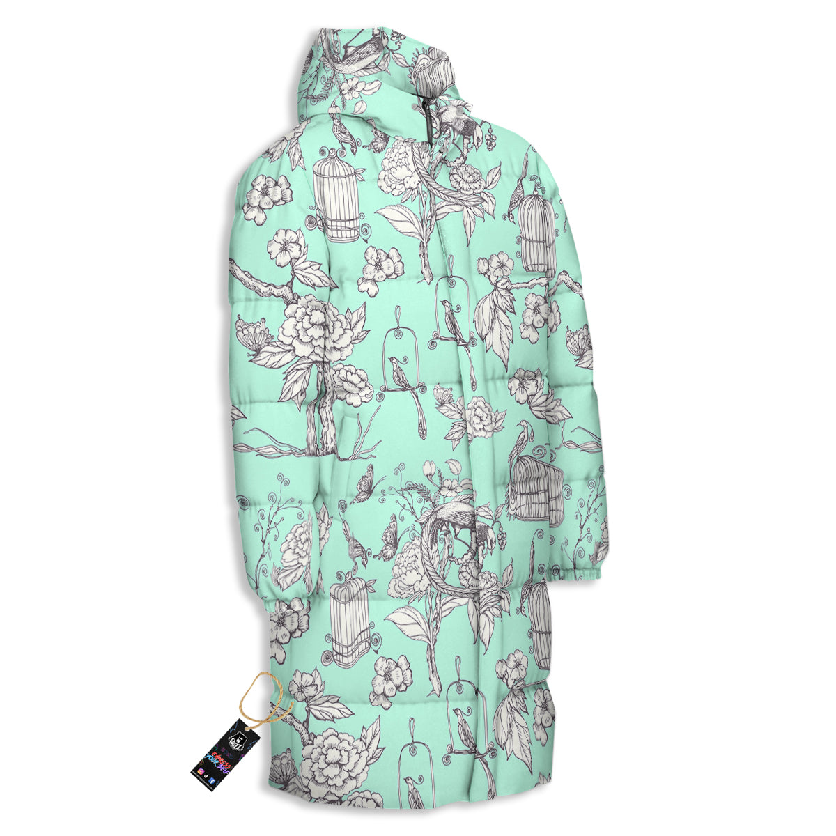 Blue Sky White Chinoiserie Print Pattern Long Down Jacket-grizzshop
