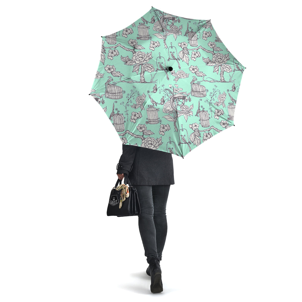 Blue Sky White Chinoiserie Print Pattern Umbrella-grizzshop