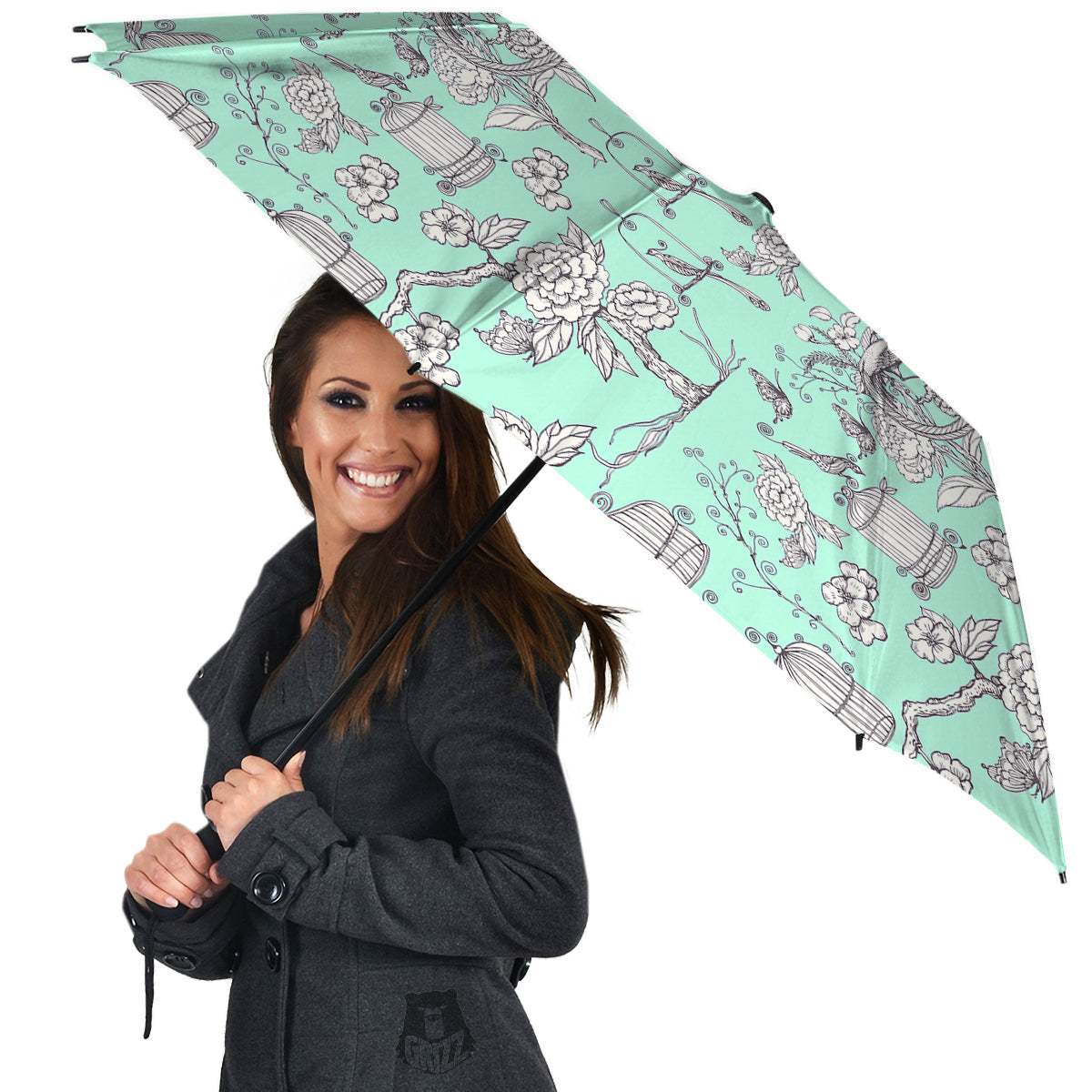 Blue Sky White Chinoiserie Print Pattern Umbrella-grizzshop