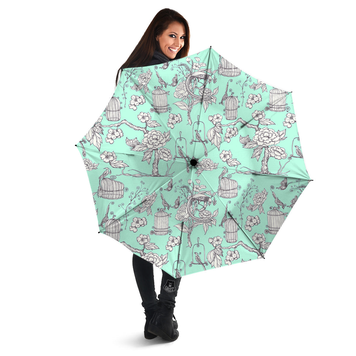 Blue Sky White Chinoiserie Print Pattern Umbrella-grizzshop