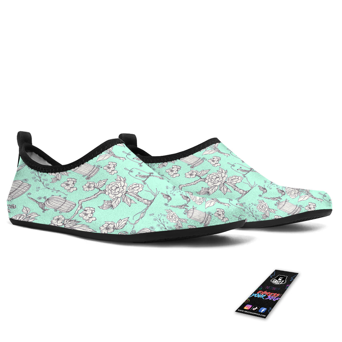 Blue Sky White Chinoiserie Print Pattern Water Shoes-grizzshop