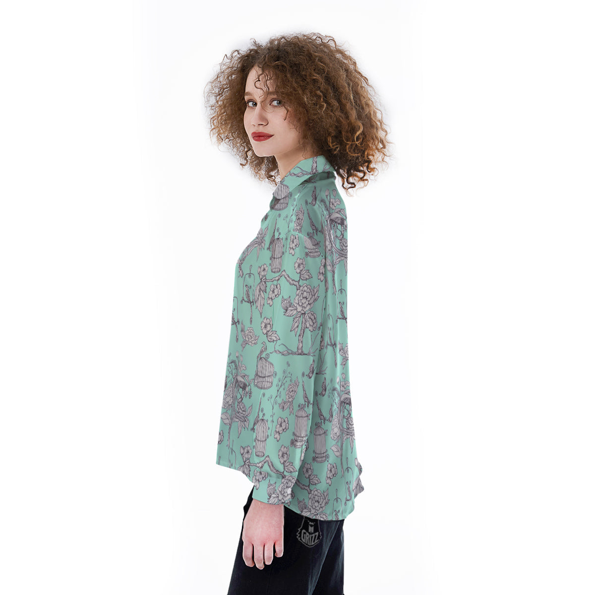 Blue Sky White Chinoiserie Print Pattern Women's Long Sleeve Shirts-grizzshop