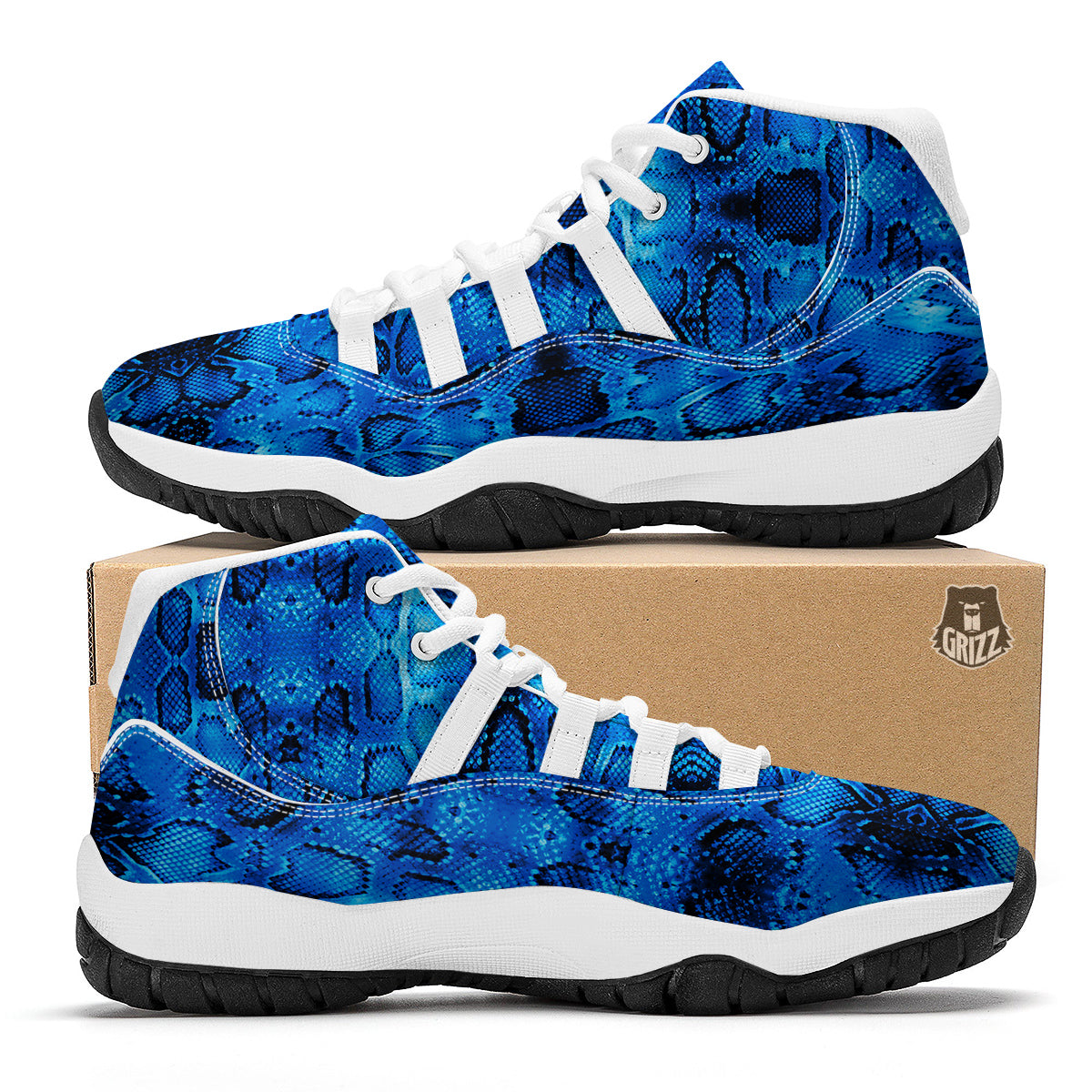 Blue Snakeskin White Bball Shoes-grizzshop