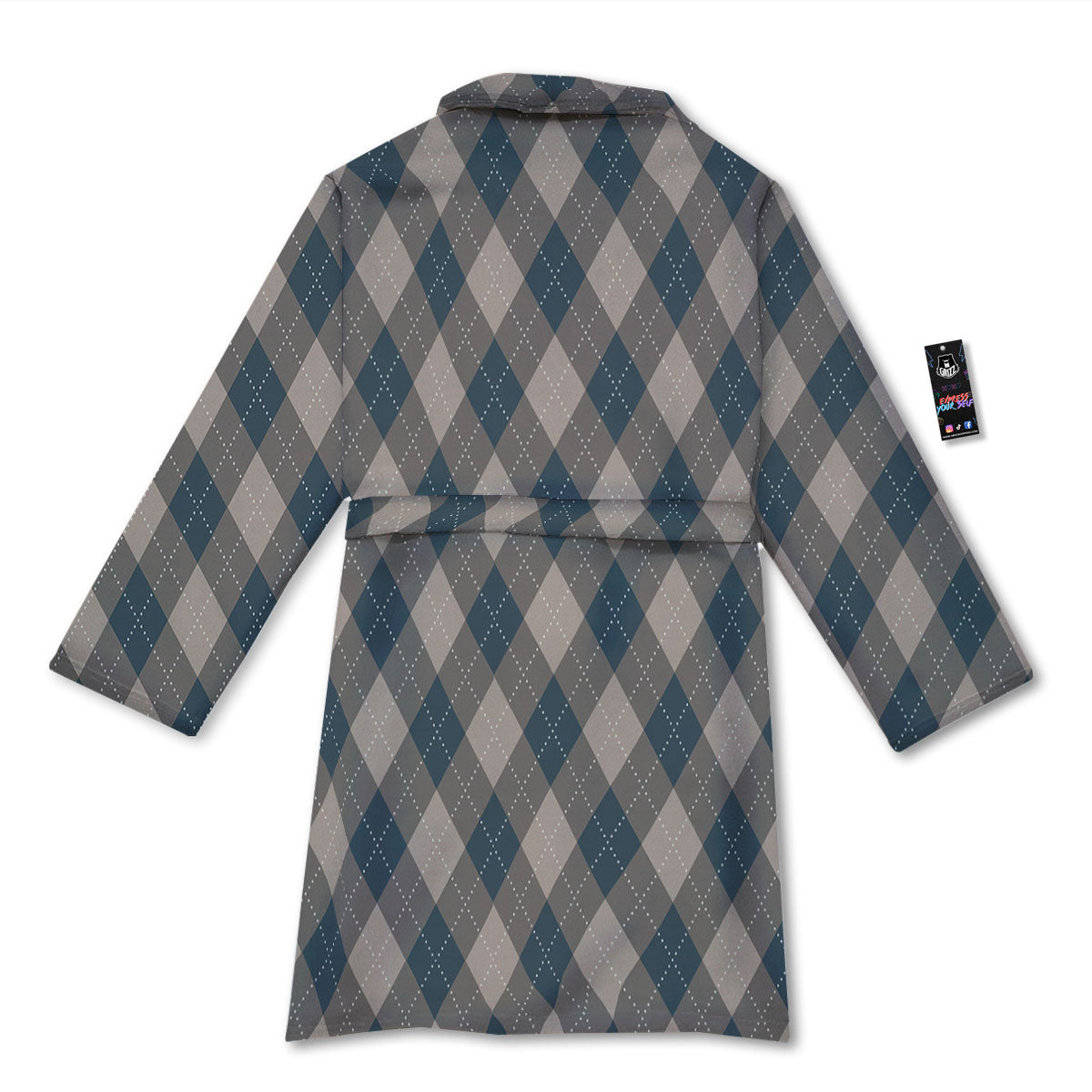 Blue Spruce And Beige Argyle Print Pattern Bathrobe-grizzshop