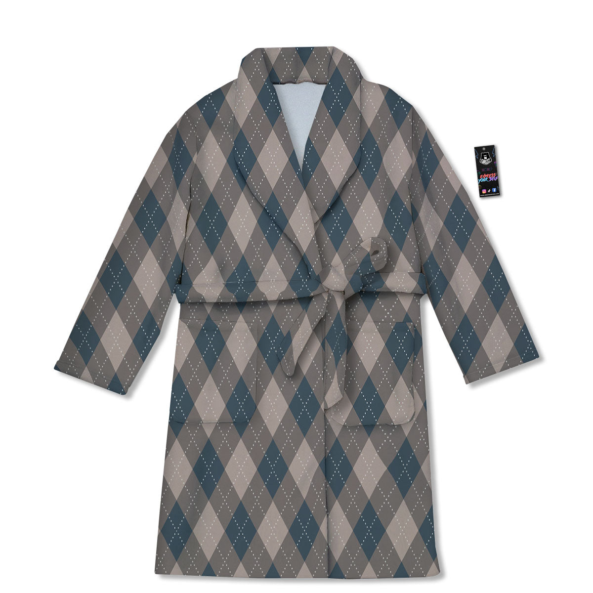 Blue Spruce And Beige Argyle Print Pattern Bathrobe-grizzshop