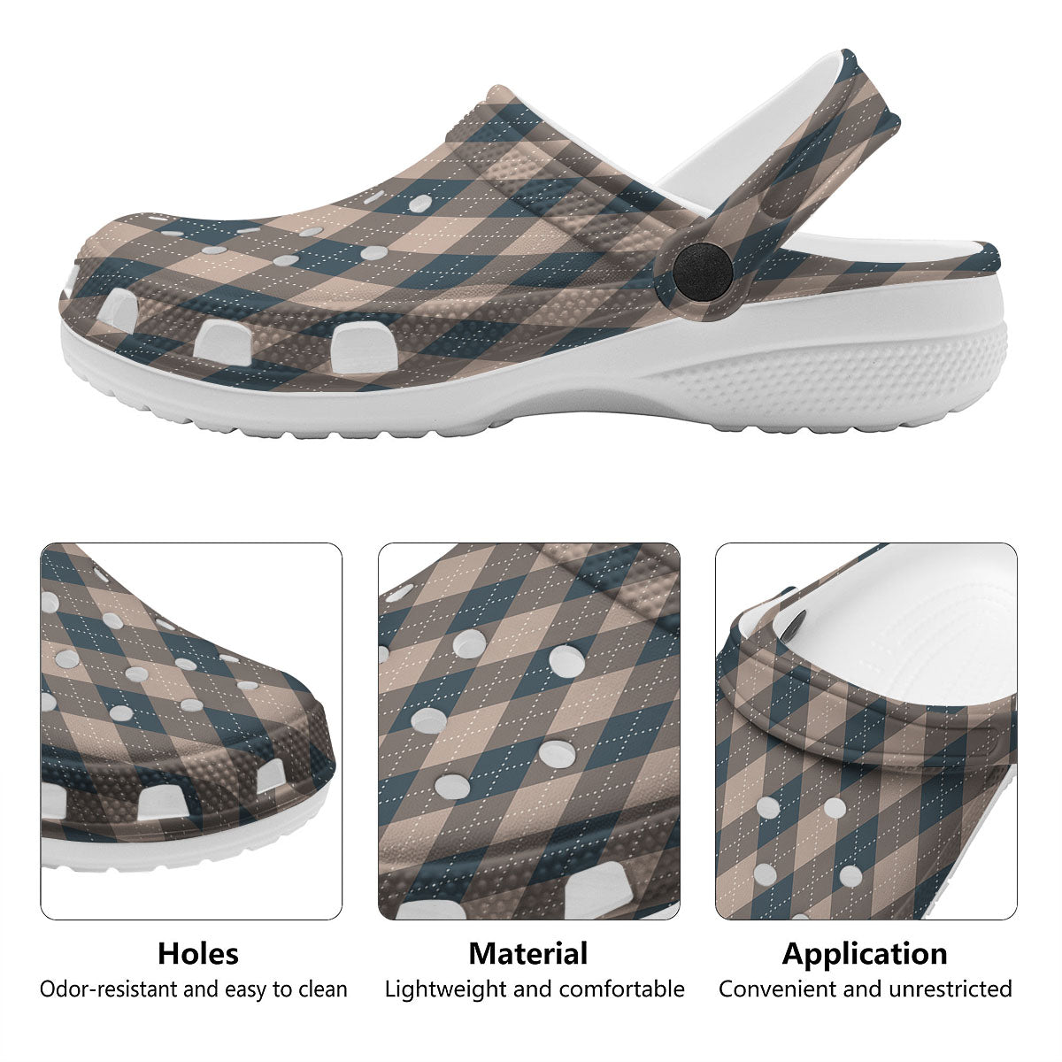 Blue Spruce And Beige Argyle Print Pattern Clog-grizzshop
