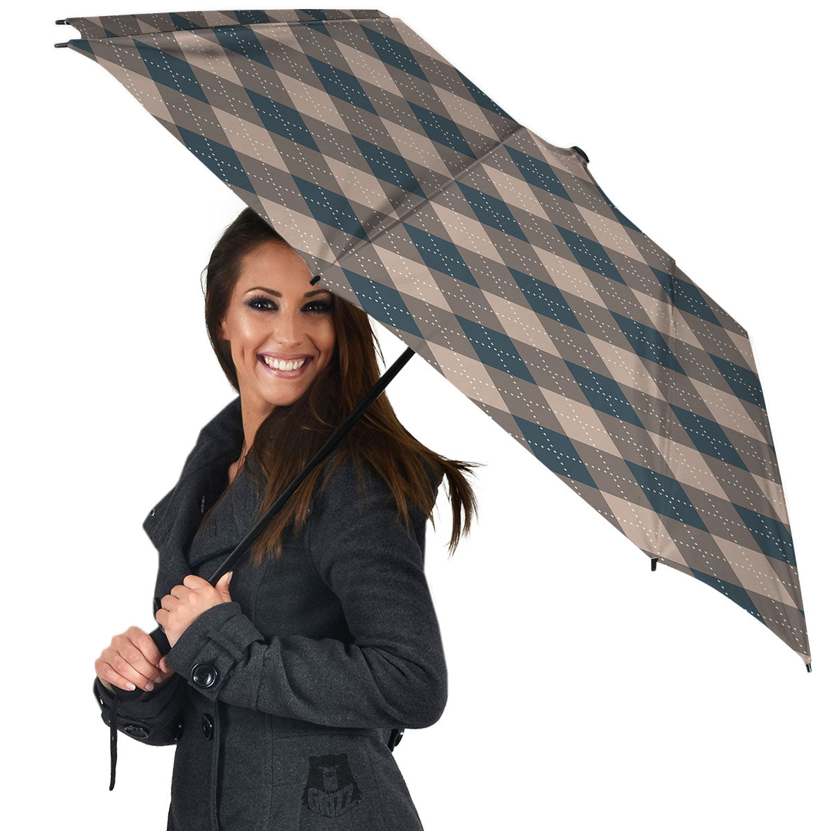 Blue Spruce And Beige Argyle Print Pattern Umbrella-grizzshop