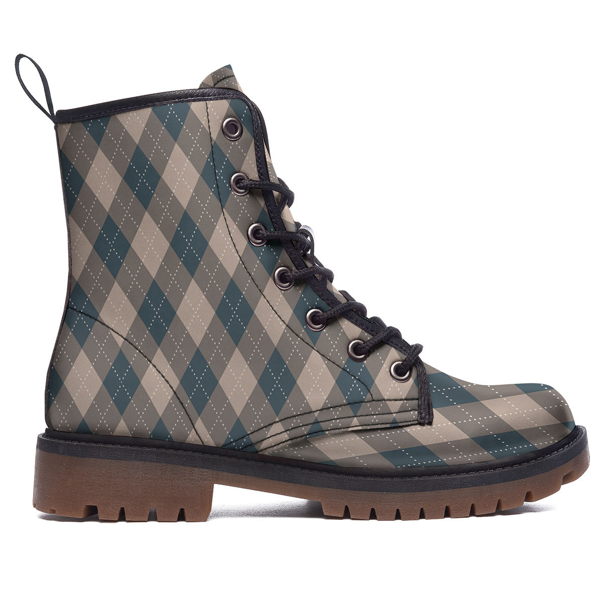 Blue Spruce And Beige Argyle Print Pattern Work Boots-grizzshop