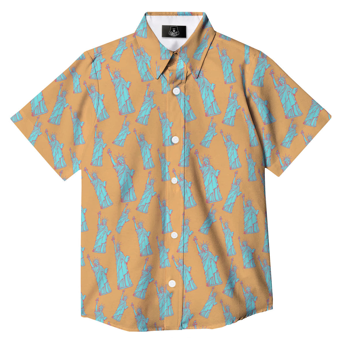 Blue Statue Of Liberty Print Pattern Button Up Shirt-grizzshop