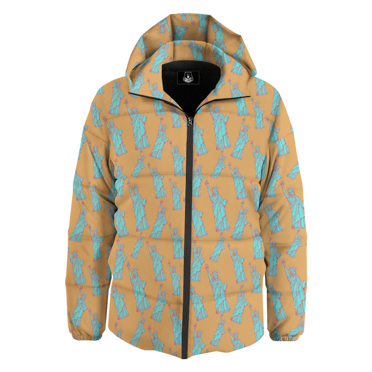 Blue Statue Of Liberty Print Pattern Down Jacket-grizzshop