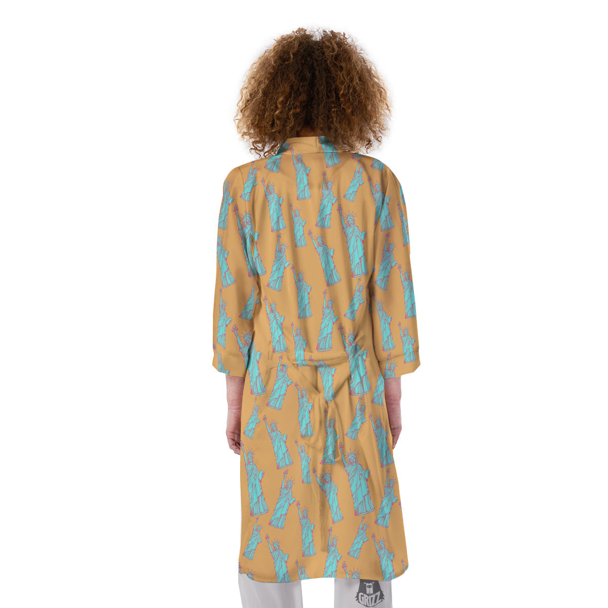 Blue Statue Of Liberty Print Pattern Kimono-grizzshop