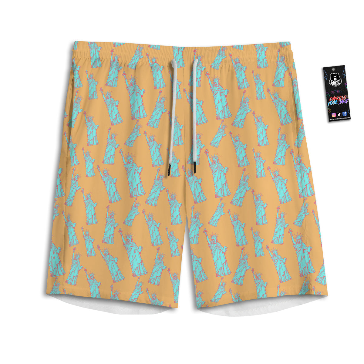 Blue Statue Of Liberty Print Pattern Men's Athletic Shorts