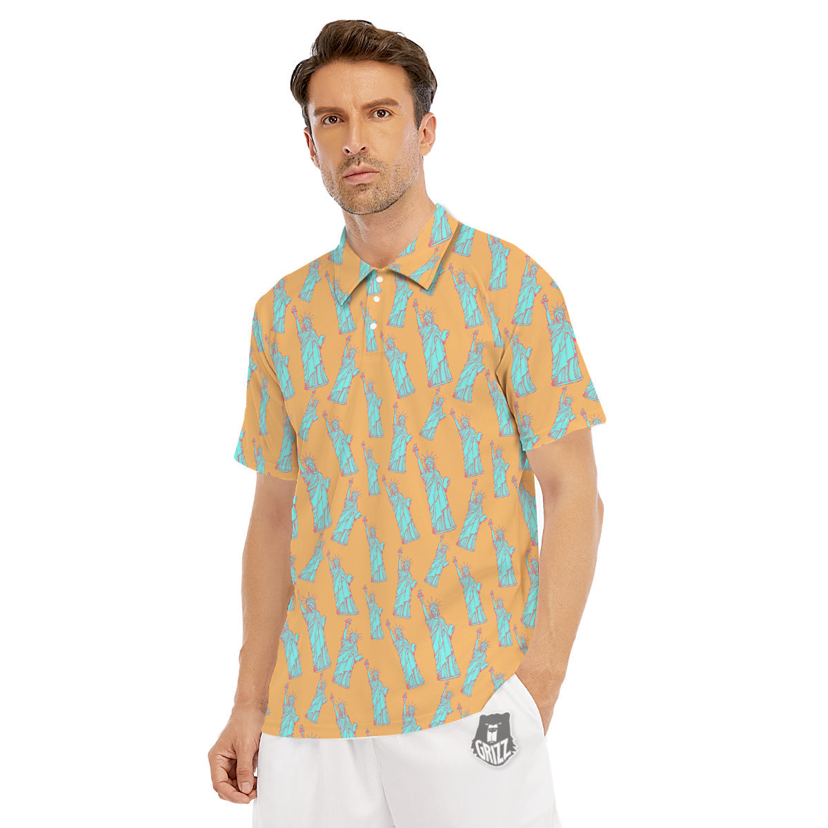 Blue Statue Of Liberty Print Pattern Men's Golf Shirts-grizzshop