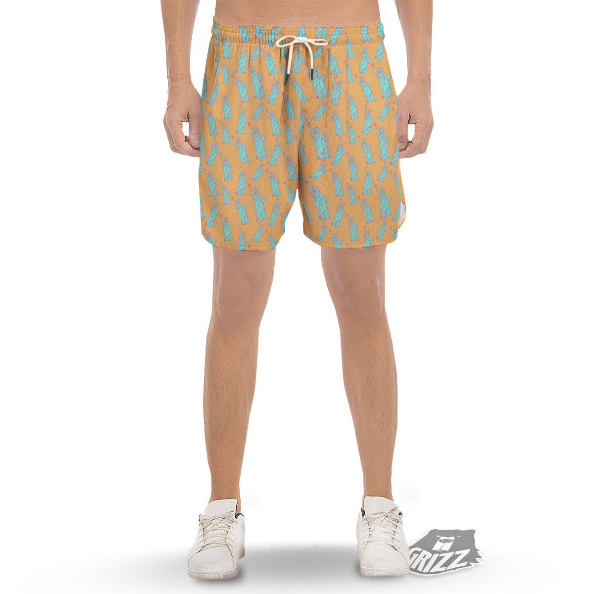 Blue Statue Of Liberty Print Pattern Men's Gym Shorts-grizzshop