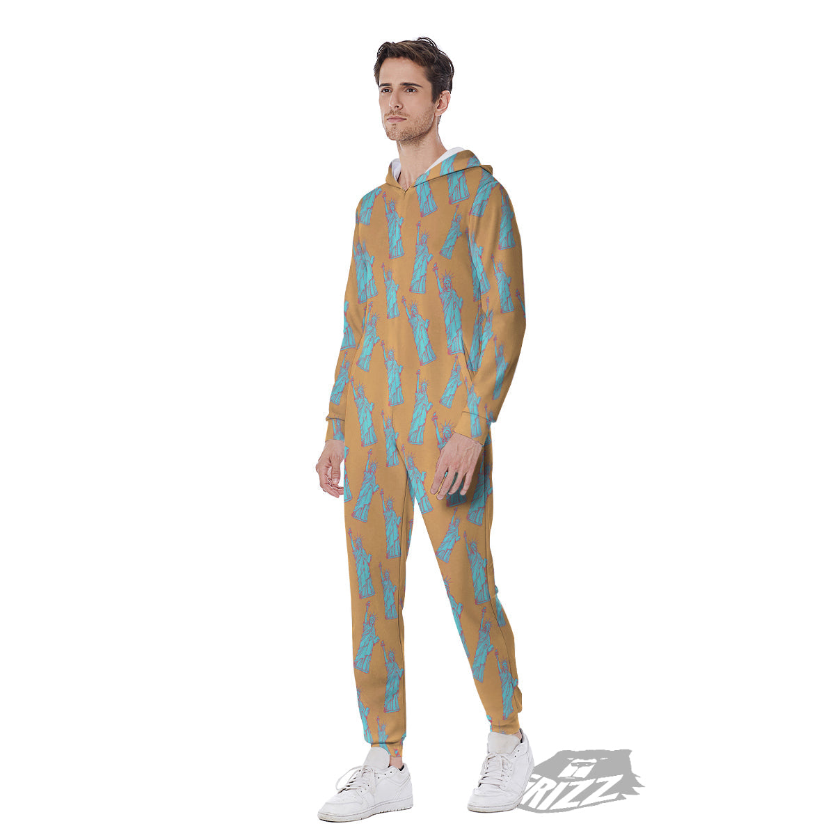 Blue Statue Of Liberty Print Pattern Men's Jumpsuit-grizzshop