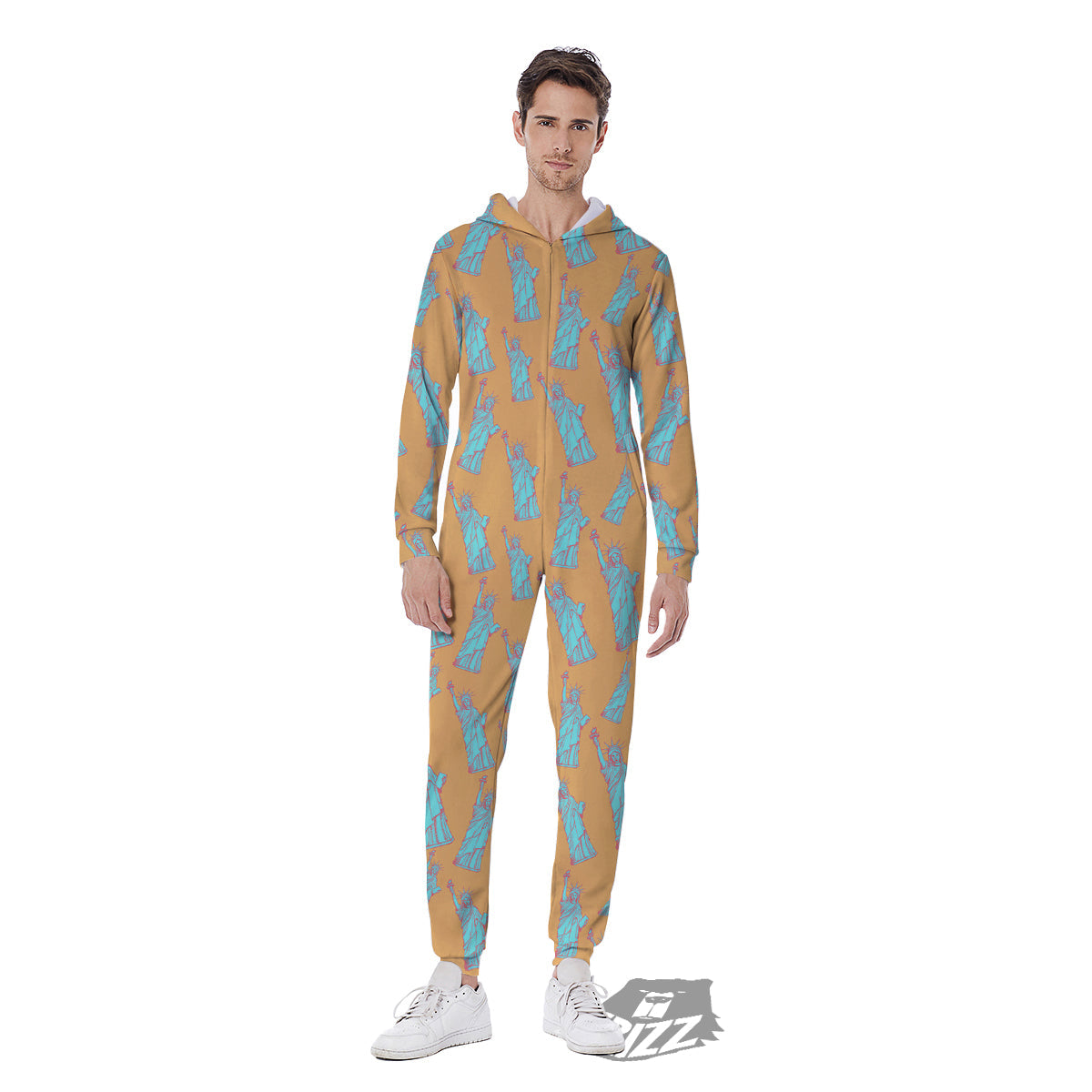 Blue Statue Of Liberty Print Pattern Men's Jumpsuit-grizzshop