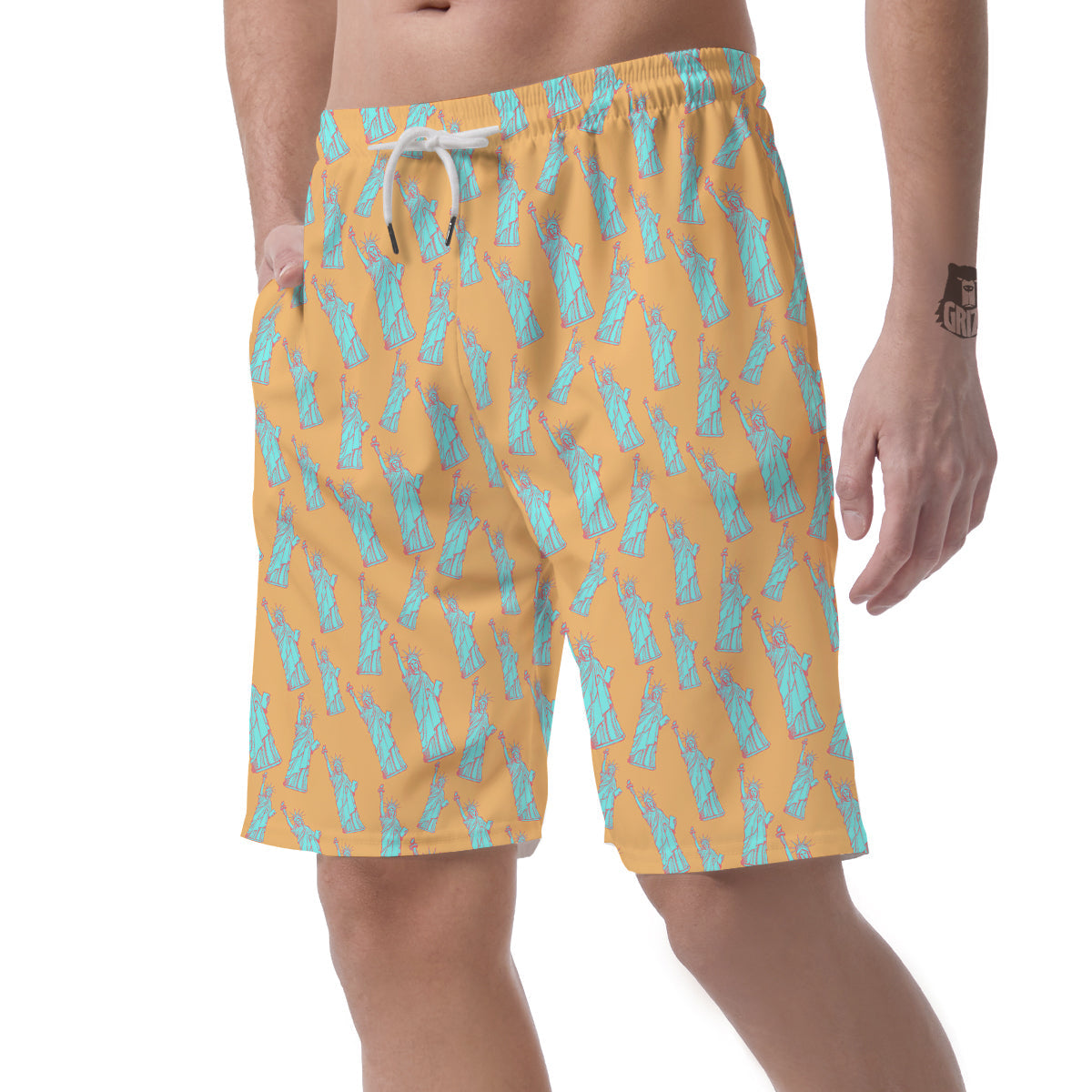 Blue Statue Of Liberty Print Pattern Men's Shorts-grizzshop