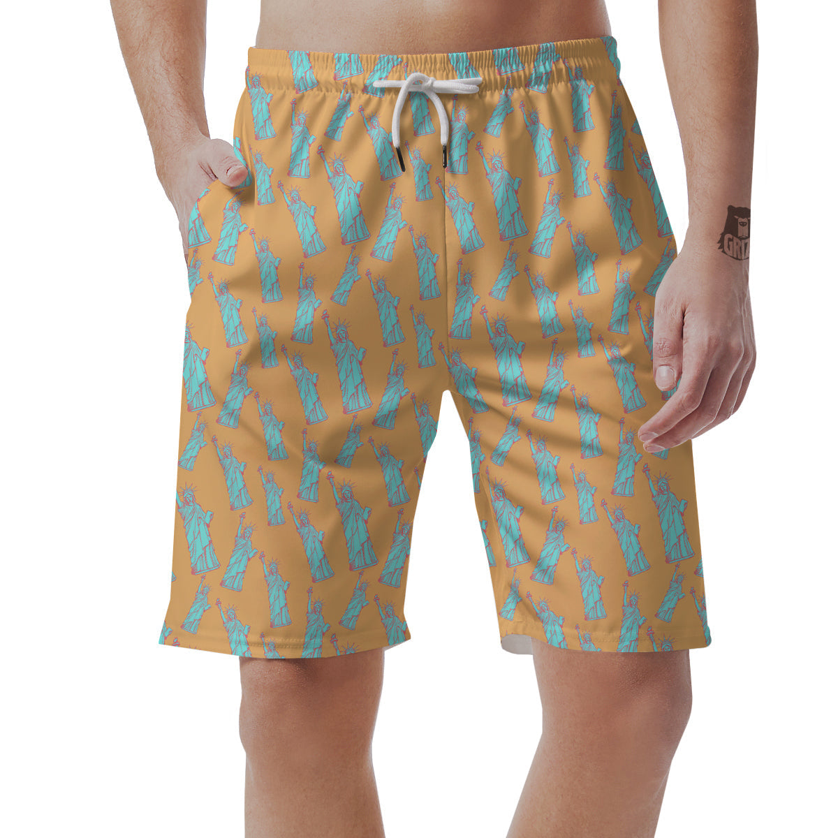 Blue Statue Of Liberty Print Pattern Men's Shorts-grizzshop