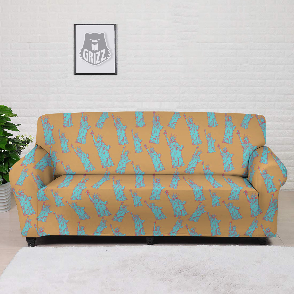 Blue Statue Of Liberty Print Pattern Sofa Cover-grizzshop