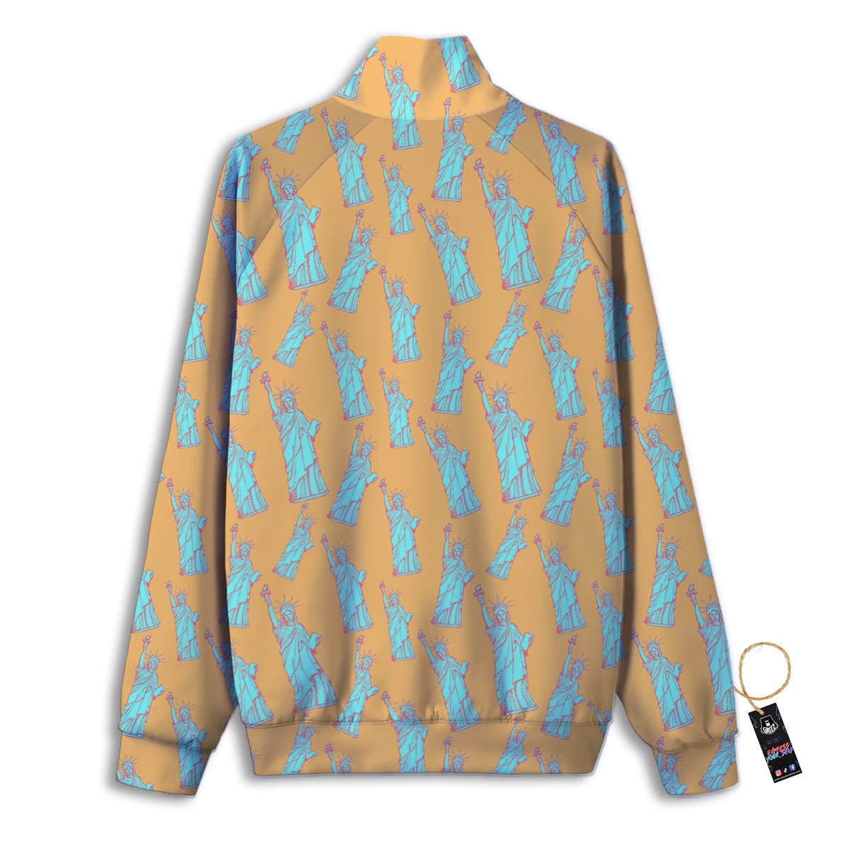 Blue Statue Of Liberty Print Pattern Track Jacket-grizzshop