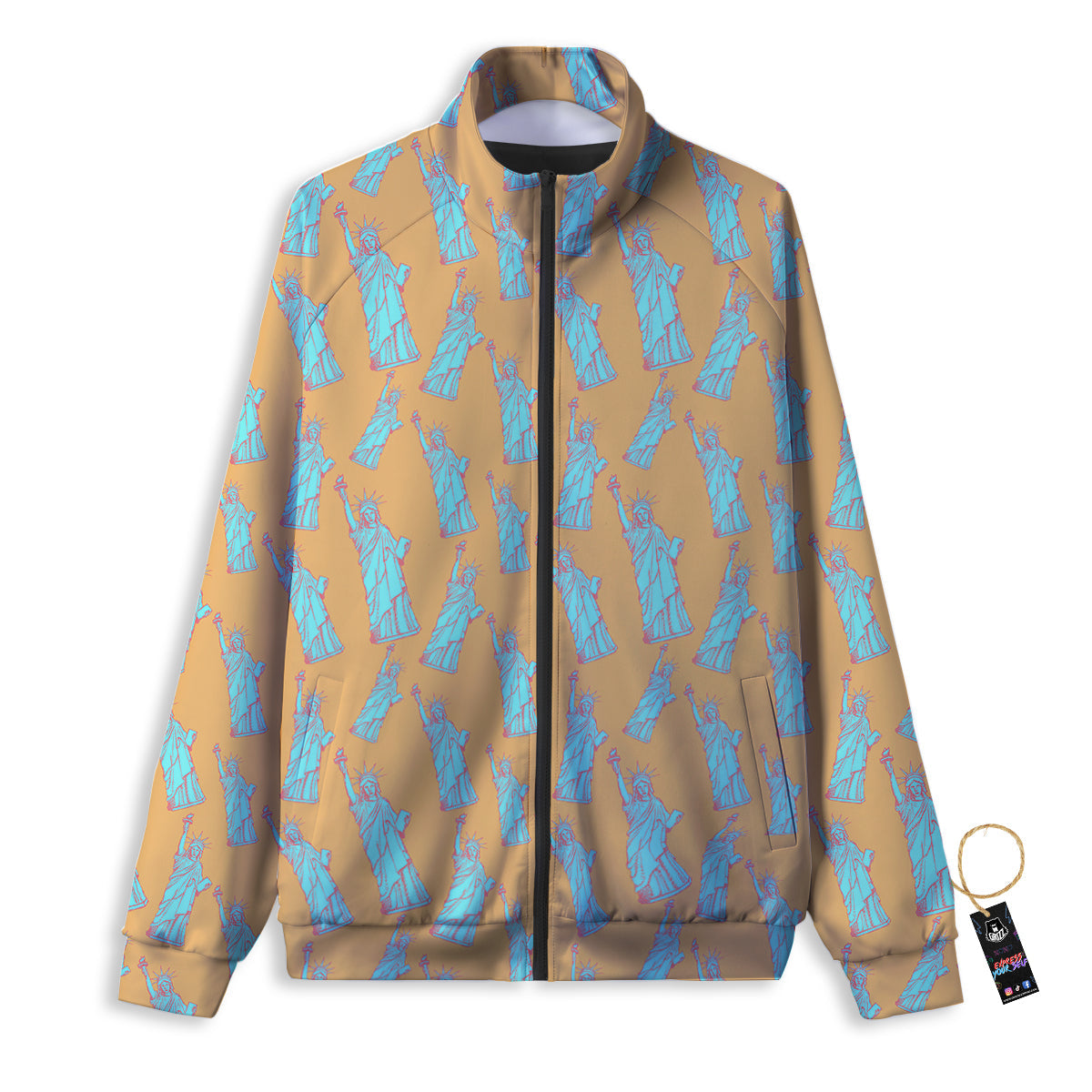 Blue Statue Of Liberty Print Pattern Track Jacket-grizzshop