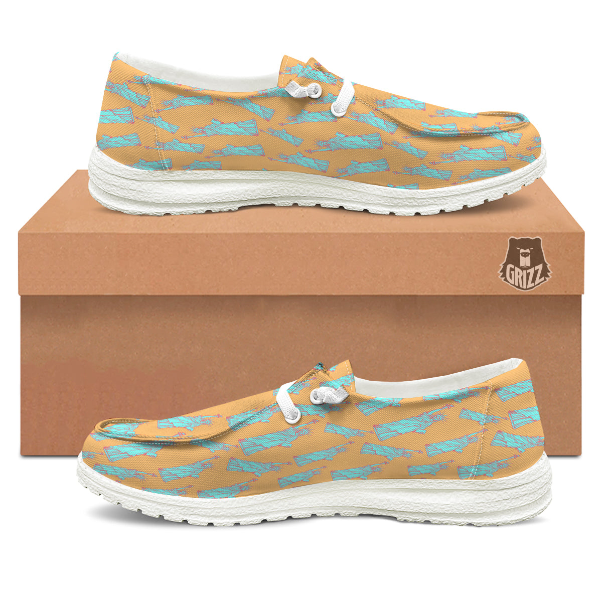 Blue Statue Of Liberty Print Pattern White Loafers-grizzshop