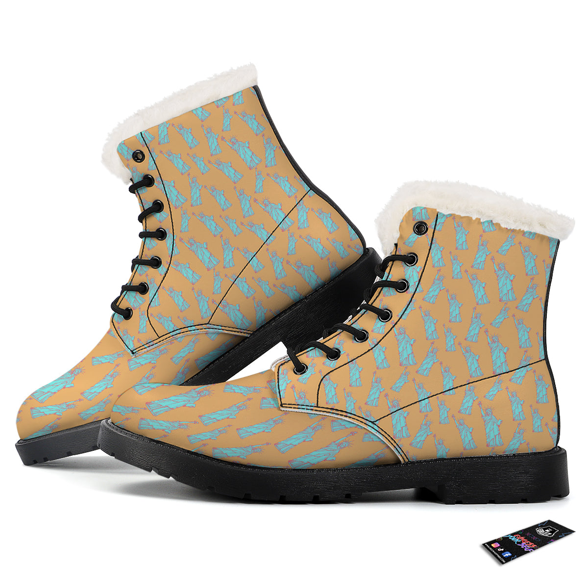 Blue Statue Of Liberty Print Pattern Winter Boots-grizzshop