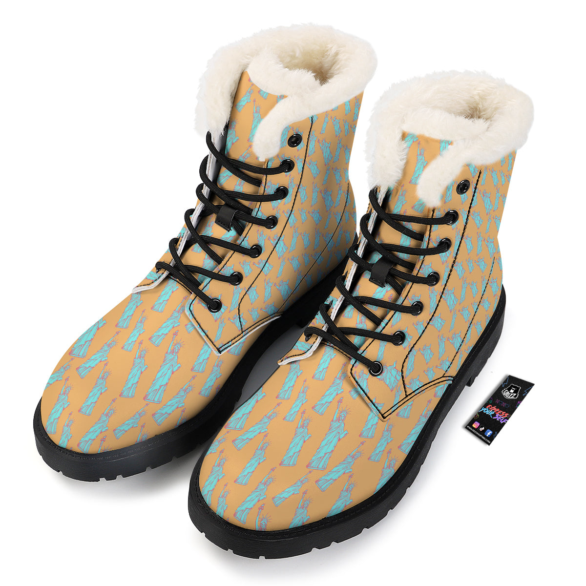 Blue Statue Of Liberty Print Pattern Winter Boots-grizzshop