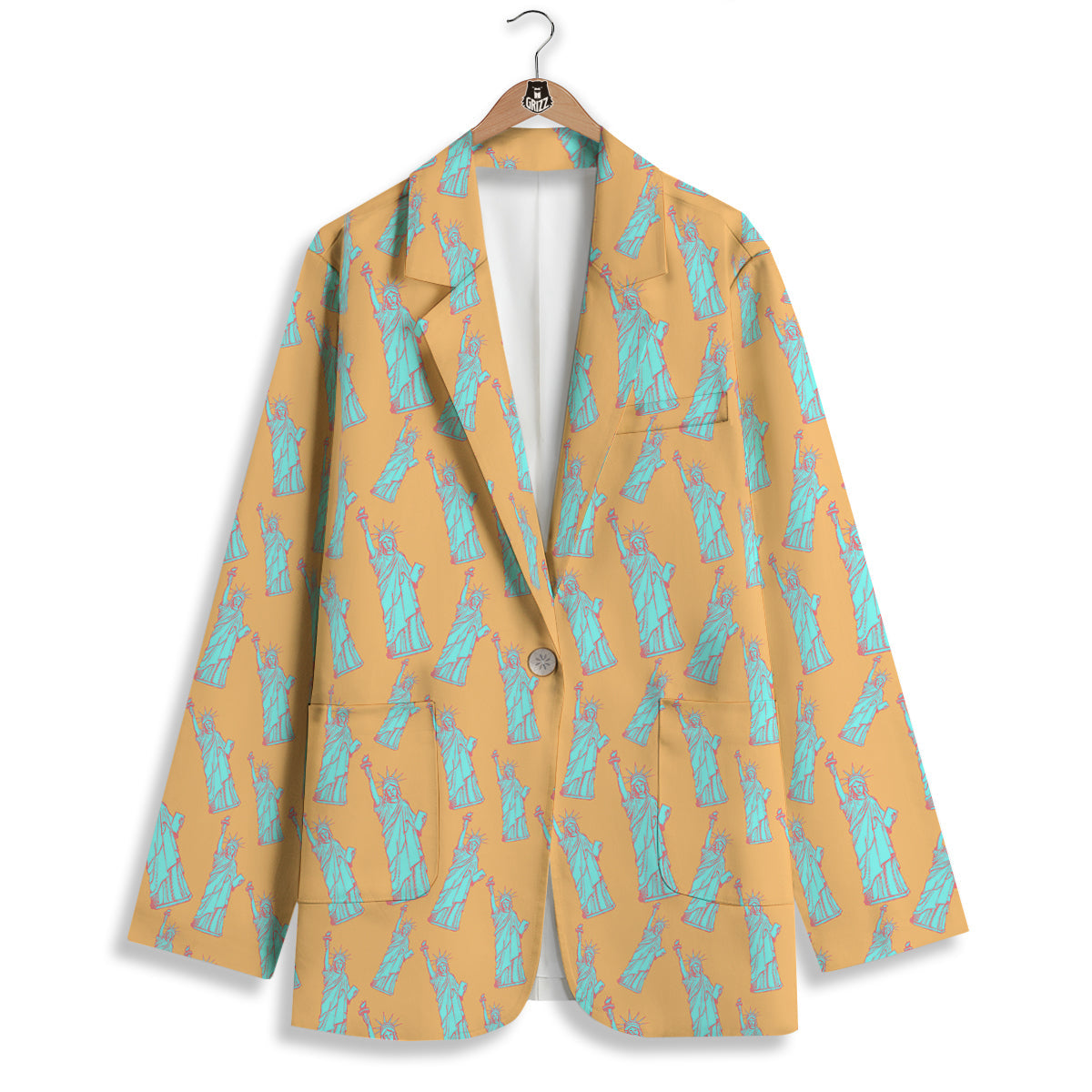 Blue Statue Of Liberty Print Pattern Women's Blazer-grizzshop