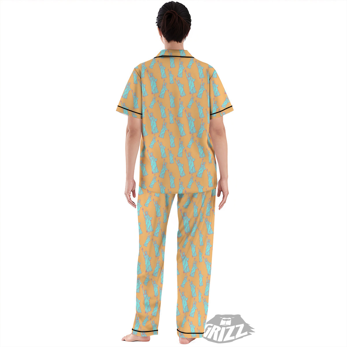 Blue Statue Of Liberty Print Pattern Women's Pajamas Set-grizzshop