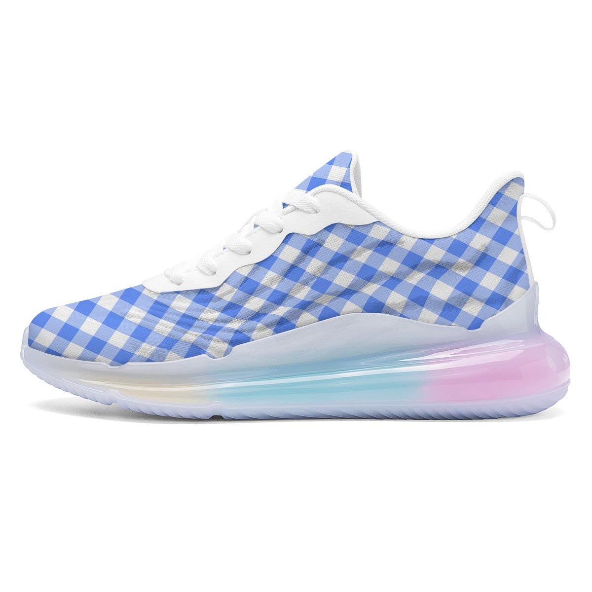 Blue Steel And White Gingham Print Pattern Running Sneakers-grizzshop