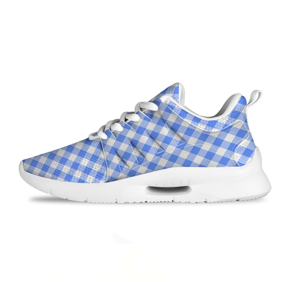 Blue Steel And White Gingham Print Pattern Tennis Shoes-grizzshop