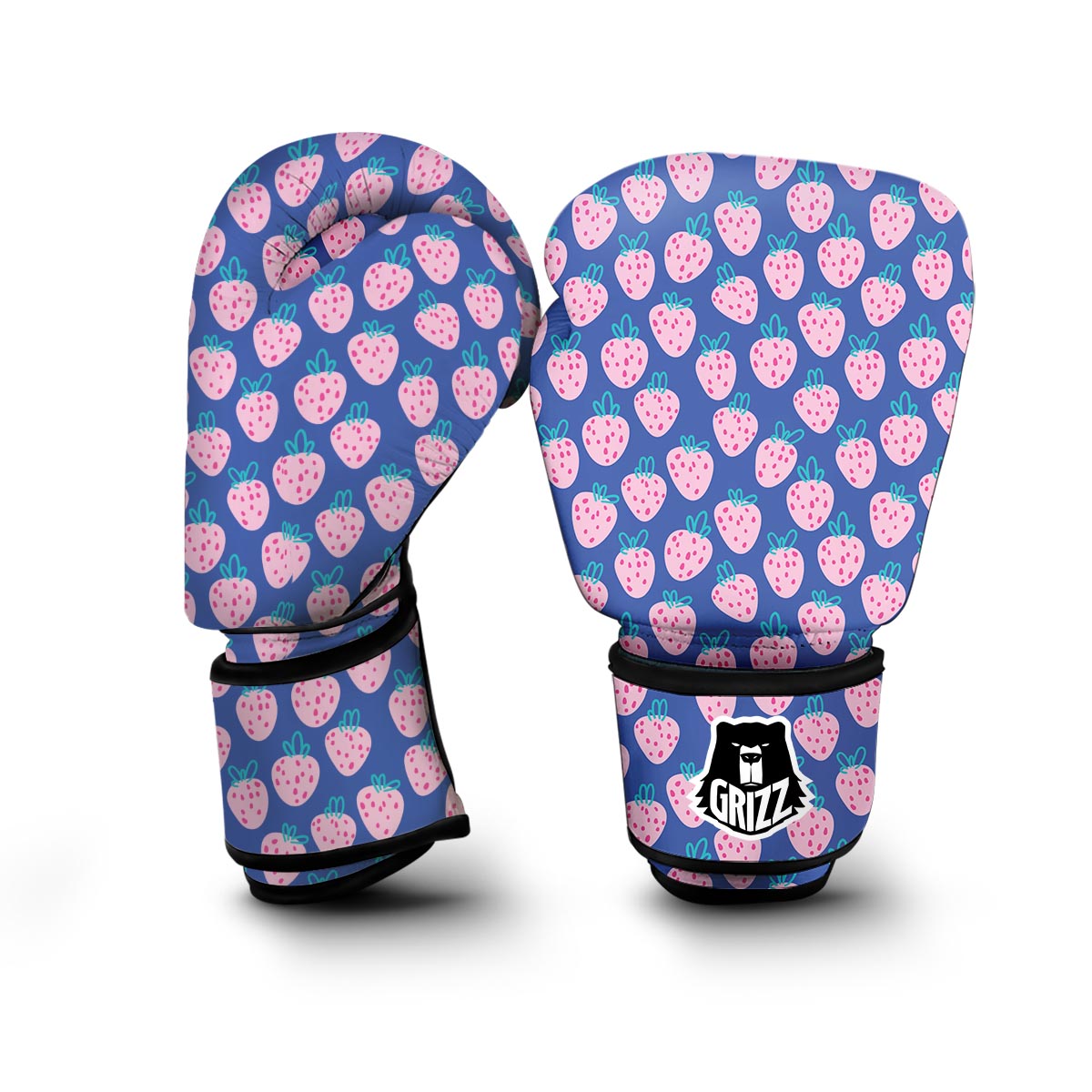 Blue Strawberry Pattern Print Boxing Gloves-grizzshop