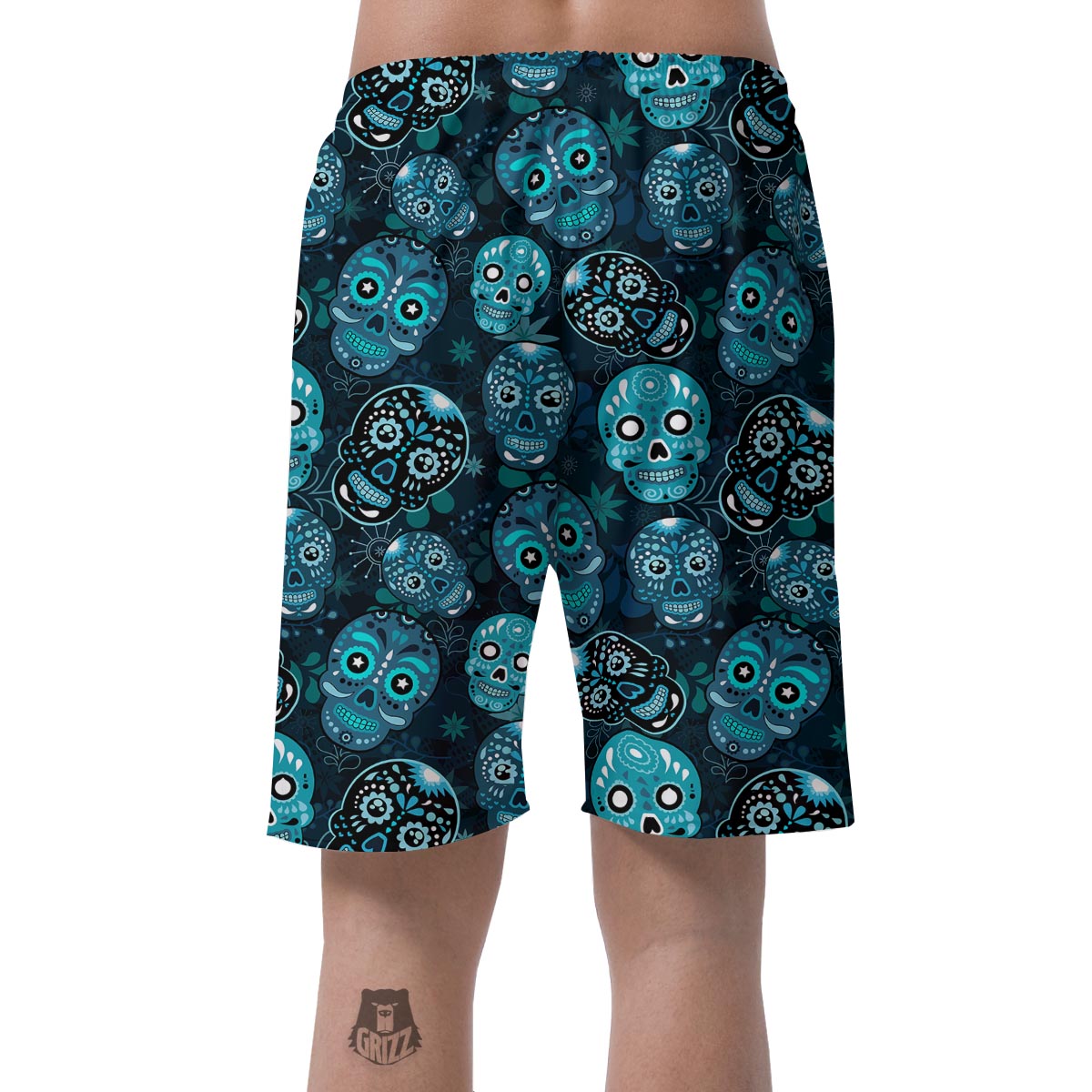 Blue Sugar Skull Print Men's Shorts-grizzshop